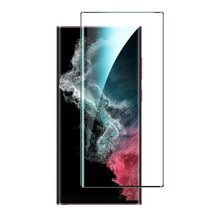 Pour Samsung Galaxy S22 Ultra 5G Side Glue Curved Tempered Glass Film Anti-explosion HD Clear Full Screen Protector - Black Edge