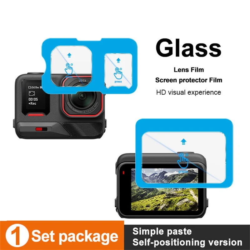 IMAK til Insta360 Ace Pro 2 Hærdet glas skærmbeskytter + linsefilm, sæt med selvpositionerende ramme