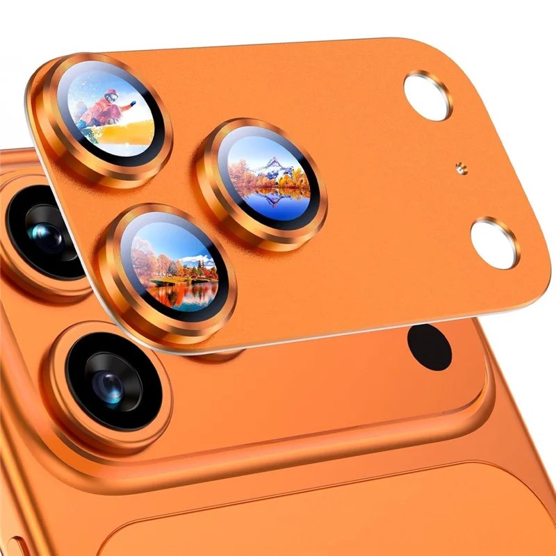 RURIHAI For iPhone 17 Pro Max Matte Full Coverage Camera Lens Protector Titanium Alloy Frame Tempered Glass Lens Film - Orange