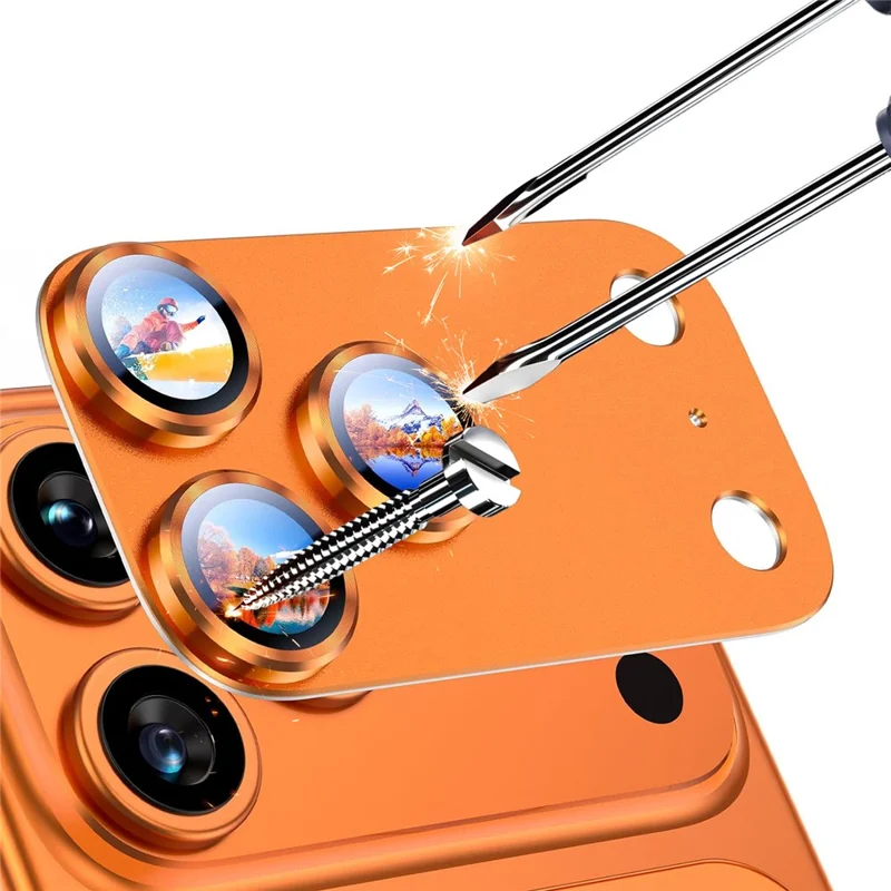 RURIHAI For iPhone 17 Pro Max Matte Full Coverage Camera Lens Protector Titanium Alloy Frame Tempered Glass Lens Film - Orange