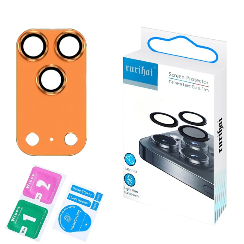 RURIHAI For iPhone 17 Pro Max Matte Full Coverage Camera Lens Protector Titanium Alloy Frame Tempered Glass Lens Film - Orange