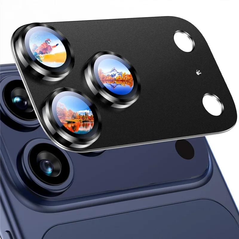 RURIHAI For iPhone 17 Pro Max Matte Full Coverage Camera Lens Protector Titanium Alloy Frame Tempered Glass Lens Film - Black