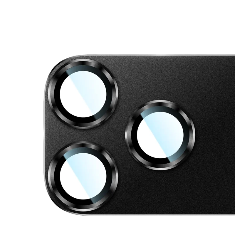 RURIHAI For iPhone 17 Pro Max Matte Full Coverage Camera Lens Protector Titanium Alloy Frame Tempered Glass Lens Film - Black