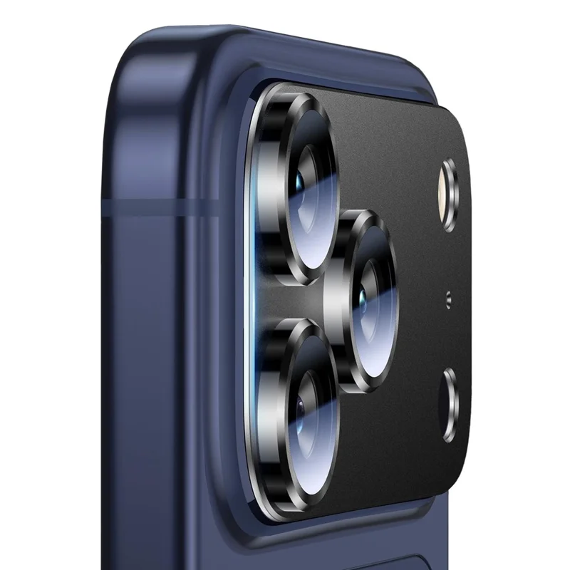 RURIHAI For iPhone 17 Pro Max Matte Full Coverage Camera Lens Protector Titanium Alloy Frame Tempered Glass Lens Film - Black