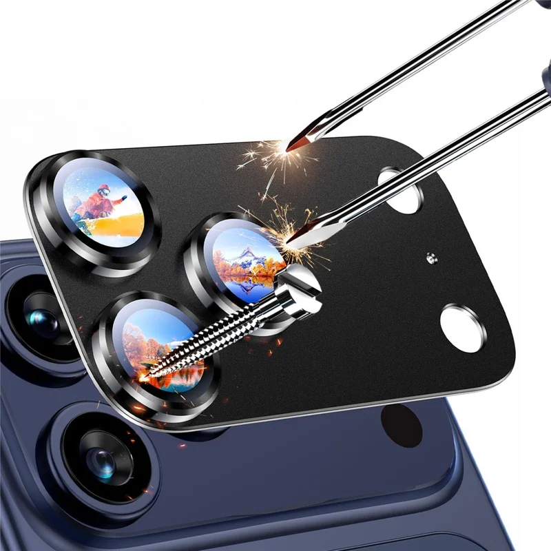 RURIHAI For iPhone 17 Pro Max Matte Full Coverage Camera Lens Protector Titanium Alloy Frame Tempered Glass Lens Film - Black