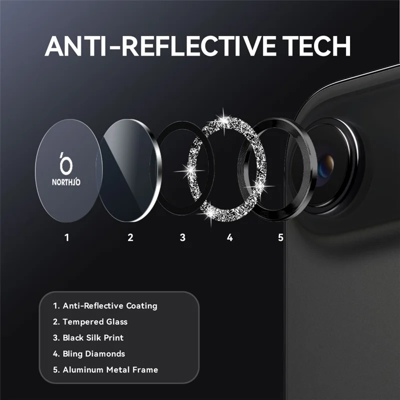 NORTHJO 1 Набор для iPhone Air Camera Lens Film Tempered Glass+Metal Glitter Rear Lens Protector - Черный