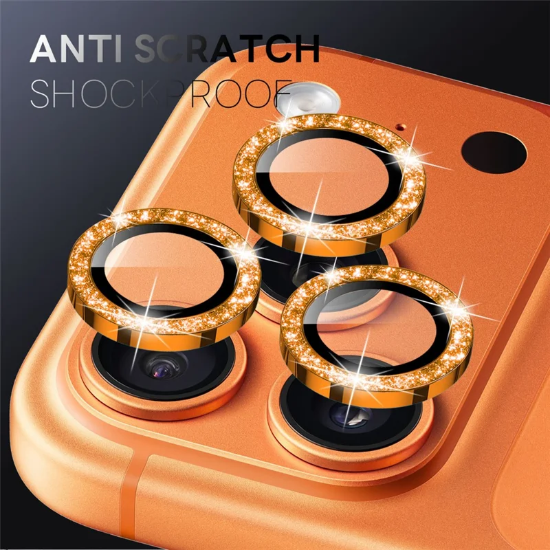 NORTHJO 1 Set Für iPhone 17 Pro / 17 Pro Max Kameraobjektiv-Film Gehärtetes Glas + Metallglitzer-Rücklinsenabdeckung - Orange