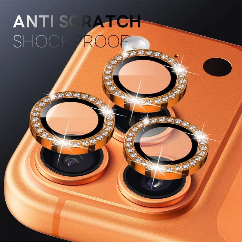 Protetor de Lente NORTHJO para iPhone 17 Pro / 17 Pro Max Anel de Strass Película de Vidro Temperado para Lente - Laranja