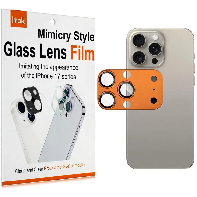 IMAK Full Coverage Camera Lens Film for iPhone 16 Pro Max / 15 Pro Max / 14 Pro Max Transfer to 17 Pro Max Acrylic Lens Cap + Tempered Glass Lens Protector - Orange
