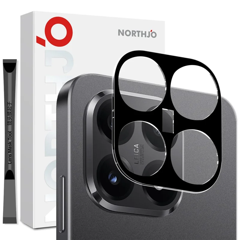 NORTHJO Para Xiaomi 15T Protector de Lente de Cámara Impresión de Seda Negra Película de Vidrio Templado Claro 3D
