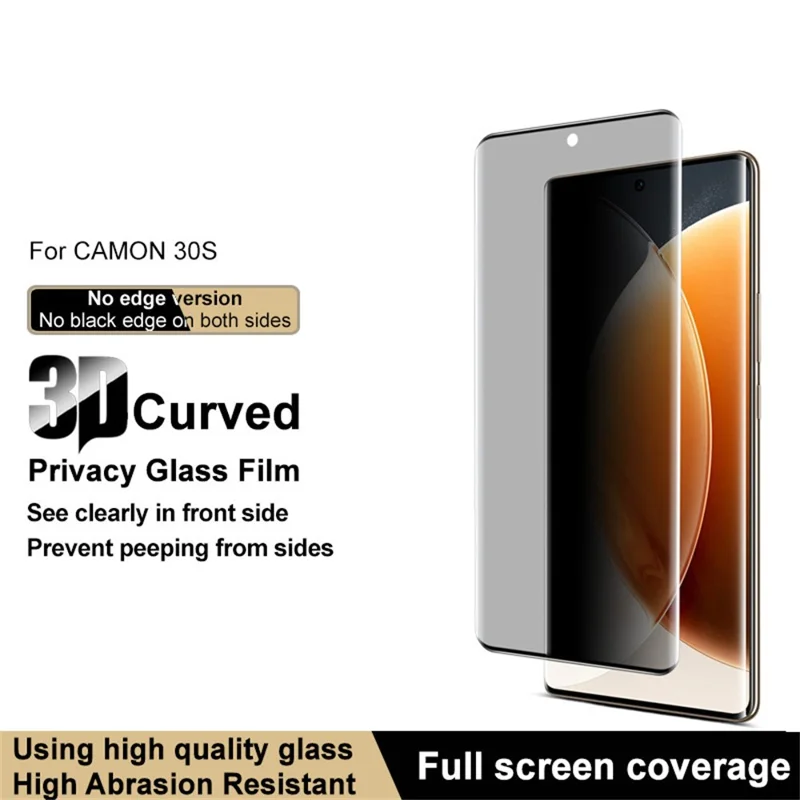 IMAK til TECNO Camon 30S 4G Anti-spion-temperet glas, sideklæbning, fuld skærm (uden kanter)