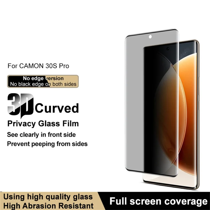 IMAK para TECNO Camon 30S Pro 4G Cristal Templado Antiespia Protector de Pantalla Completa con Pegamento Lateral (Versión sin Bordes)