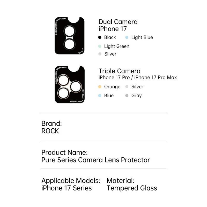 ROCK für iPhone 17 Pro / 17 Pro Max Kameraobjektivschutz Ultraklar Hochaluminium-Siliziumglas-Linsenfilm - Orange