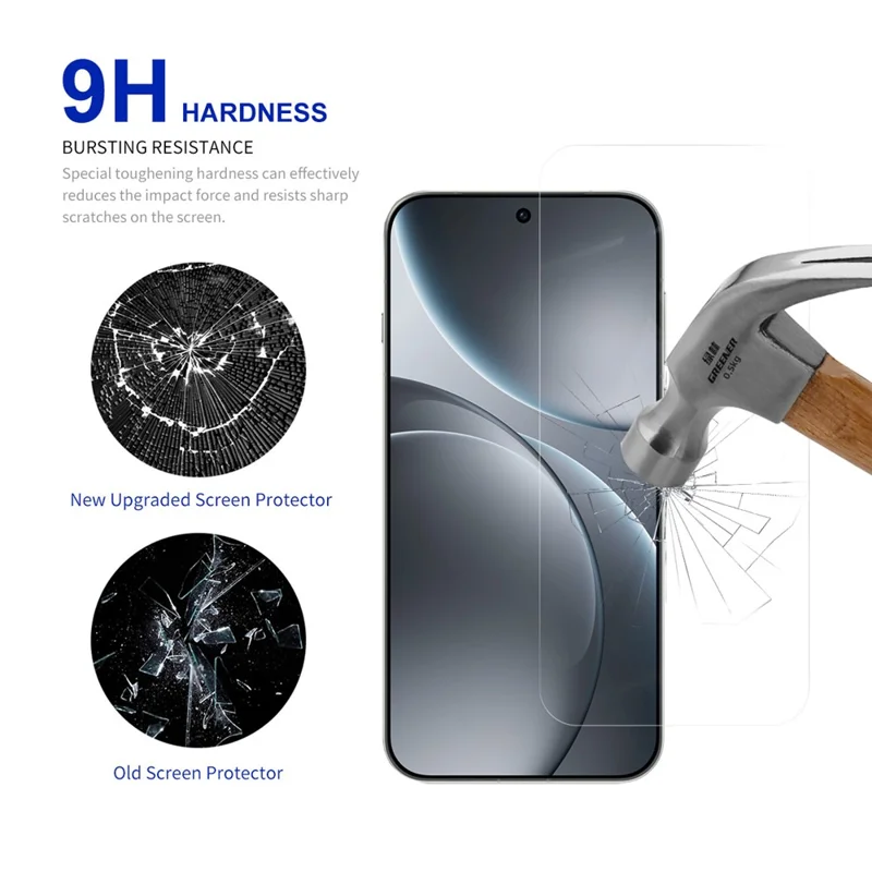 RURIHAI Para Oppo Find X9 5G Protector de Pantalla 0.26mm 2.5D Película de Vidrio de Silicio de Aluminio de Pegado Completo (NO Cobertura Completa)