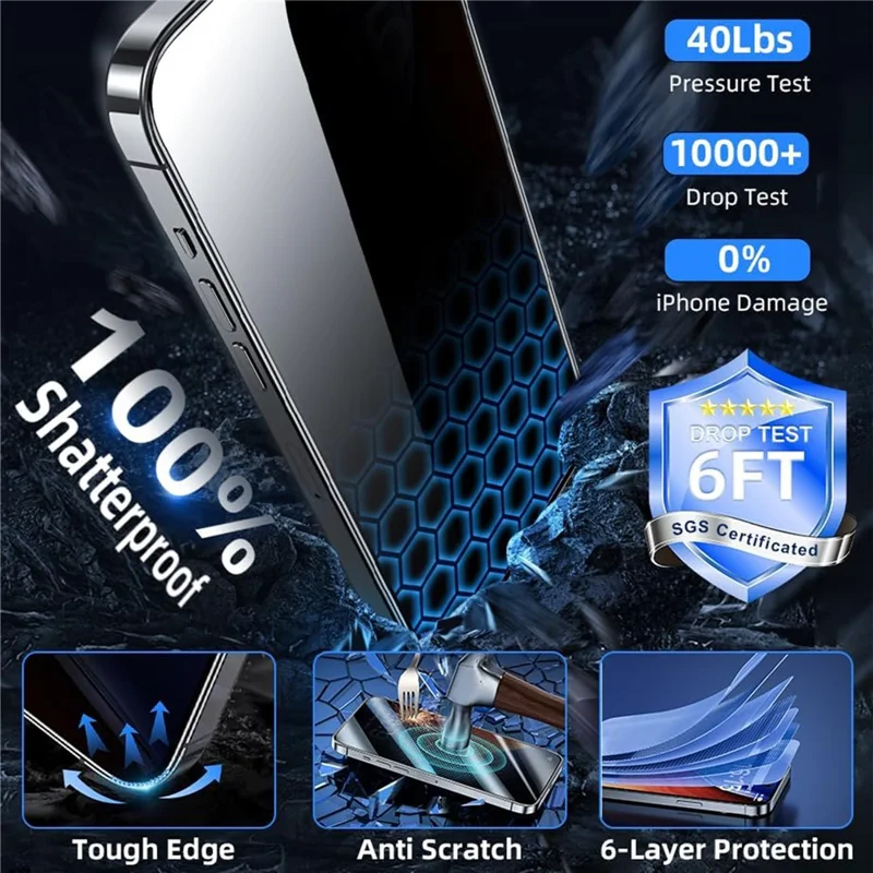 iPhone 17 Anti Spy Protection d'écran Plein Écran Bord Noir Verre Aluminium-silicone Film