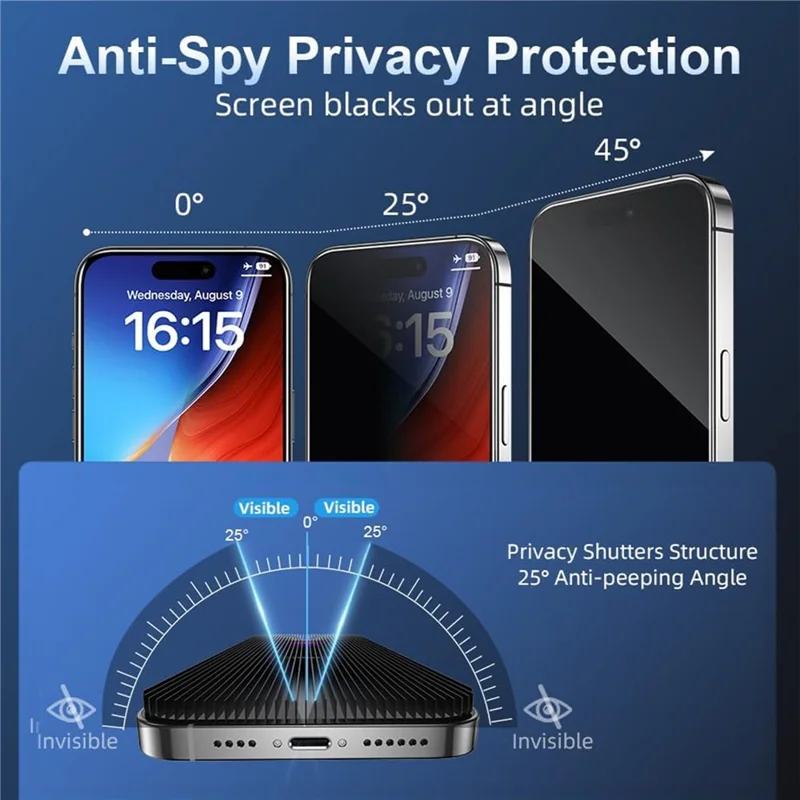 iPhone 17 Anti Spy Protection d'écran Plein Écran Bord Noir Verre Aluminium-silicone Film