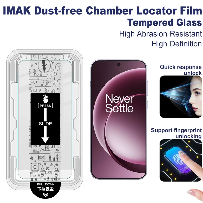 IMAK H Series For OnePlus 15 5G Tempered Glass Screen Protector Easy Installation Film with Auto Dust-Remove Tool Kit (NOT Complete Covering) (Fingerprint Unlock)