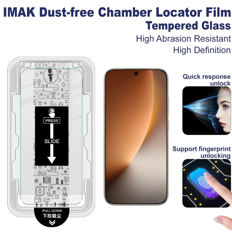 IMAK H Series For Honor Magic8 5G Tempered Glass Screen Protector Easy Installation Film with Auto Dust-Remove Tool Kit (NOT Complete Covering) (Fingerprint Unlock)