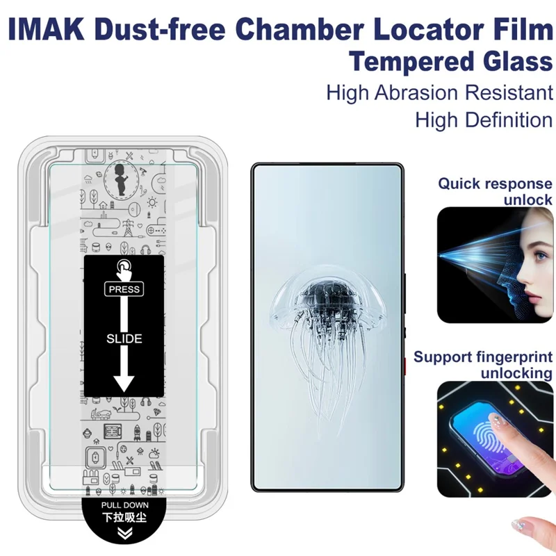 IMAK H Series For ZTE nubia Z80 Ultra 5G Tempered Glass Screen Protector Easy Installation Film with Auto Dust-Remove Tool Kit (NOT Complete Covering) (Fingerprint Unlock)