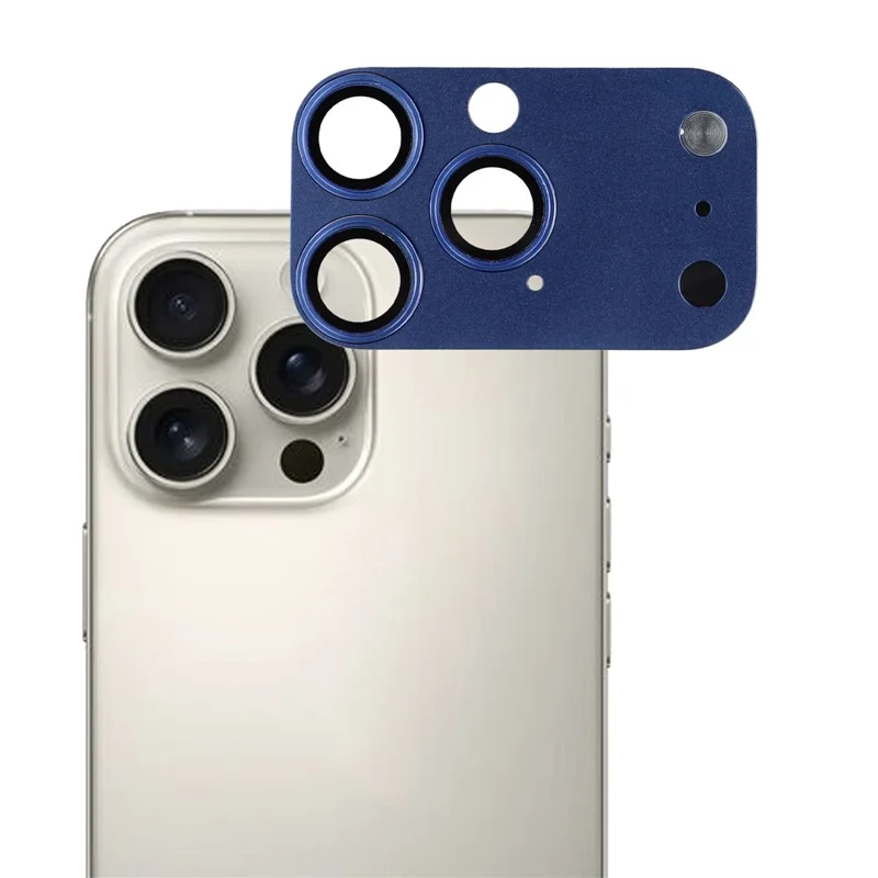 2 Pièces de Protection d'Objectif d'Appareil Photo pour iPhone 16 Pro / 15 Pro / 14 Pro Transformation en 17 Pro Métal + Verre Trempé Couverture Complète Film d'Objectif - Bleu