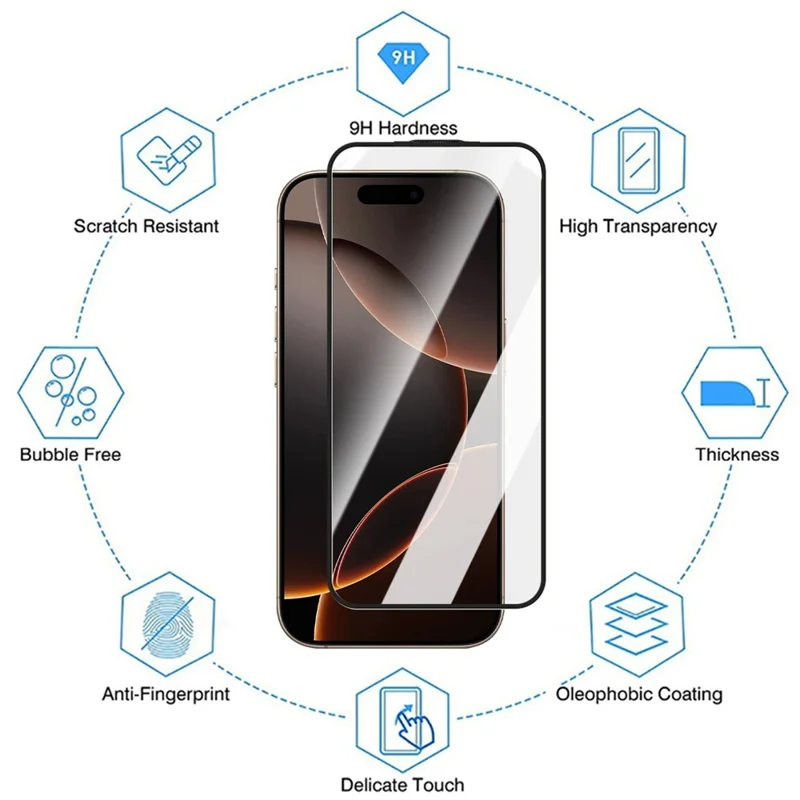 Per iPhone 17 Pro Max Protezione Schermo Completa HD Chiara Seta Stampa Alta Alluminio-silicio Pellicola in Vetro con Telaio di Installazione Rimozione Polvere