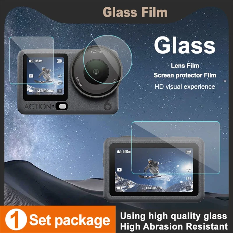 IMAK لجهاز DJI Osmo Action 6 حامي شاشة من الزجاج المقوى + طقم واقي العدسة