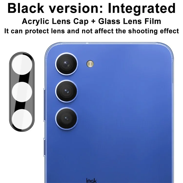 IMAK Tempered Glass Lens Protector + Acrylic Lens Cap for Samsung Galaxy S23+ / S23, Protective Camera Lens Film (Black Version)