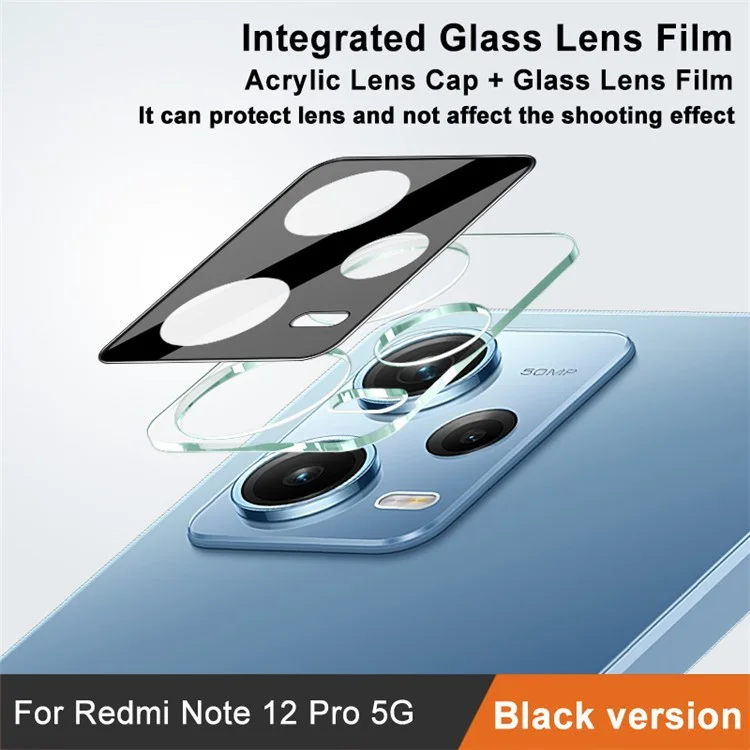 IMAK для Xiaomi Redmi Note 12 Pro 5G Clear Tempered Glass Lens Film + Acrylic Lens Cap Anti-scratch Camera Lens Protector (Черная версия)