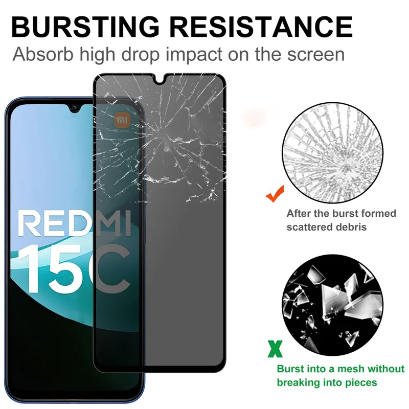 Szkło hartowane do Xiaomi Redmi 15C 4G (UE) (173 mm) / 15C 5G (UE) (173 mm), ochrona pełnoekranowa, folia z zaokrąglonymi krawędziami 2.5D, przeciw szpiegowaniu