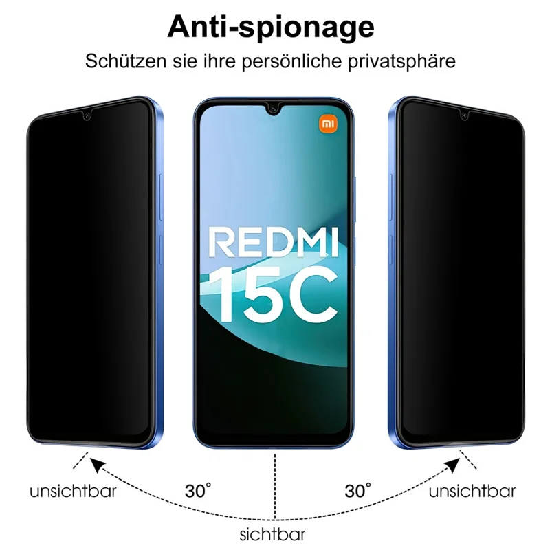 Szkło hartowane do Xiaomi Redmi 15C 4G (UE) (173 mm) / 15C 5G (UE) (173 mm), ochrona pełnoekranowa, folia z zaokrąglonymi krawędziami 2.5D, przeciw szpiegowaniu