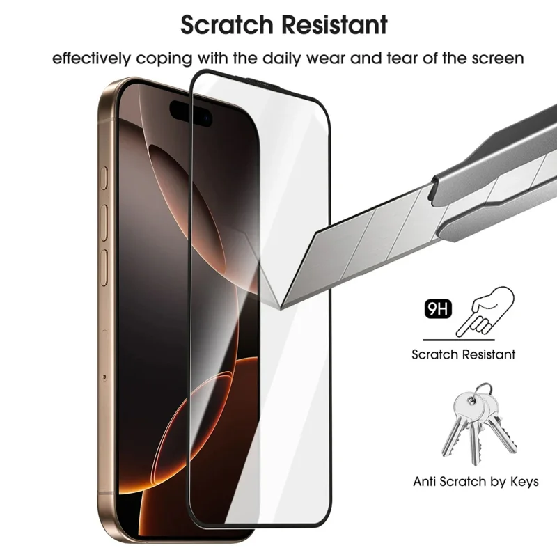 For iPhone 18 Pro / 17 Pro Full Screen Protector HD Clear Silk Printing High Aluminium-silicon Glass Film with Dust Removal Installation Frame - As Shown - 2