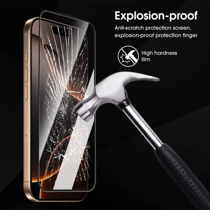 For iPhone 18 Pro / 17 Pro Full Screen Protector HD Clear Silk Printing High Aluminium-silicon Glass Film with Dust Removal Installation Frame - As Shown - 3