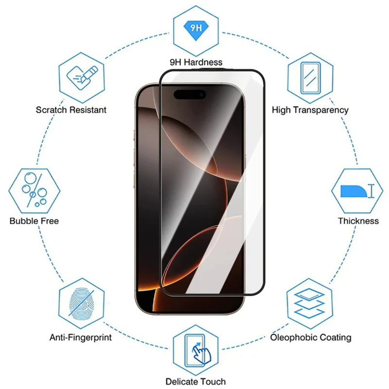 For iPhone 18 Pro / 17 Pro Full Screen Protector HD Clear Silk Printing High Aluminium-silicon Glass Film with Dust Removal Installation Frame - As Shown - 7