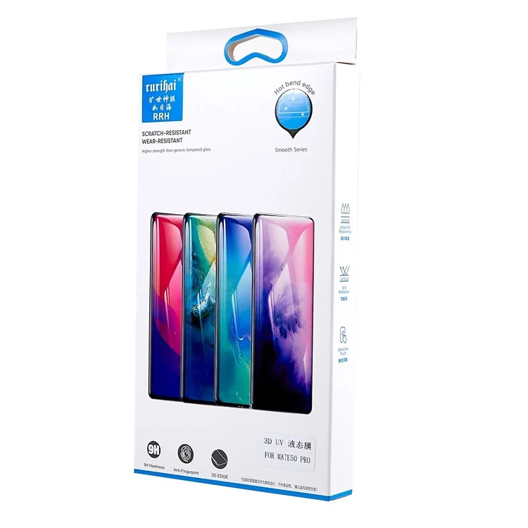 RURIHAI for Huawei Mate 50 Pro 4G 3D Full Glue 0.26mm HD Clear Film UV Liquid Mid-aluminium-silicon Glass Tempered Glass Screen Protector