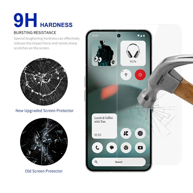 RURIHAI Protector de Pantalla para Nothing Phone (3a) Lite 5G, 0,26 mm, 2,5D, Cristal de Alta Resistencia de Aluminio y Silicio con Adhesivo Completo (No Cubre por Completo)