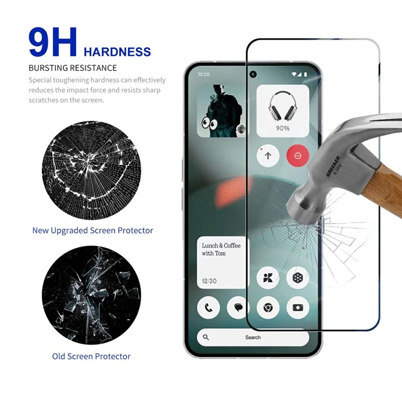 RURIHAI Protector de Pantalla Completo para Nothing Phone (3a) Lite 5G, Película de Vidrio de Alta Resistencia con Silicona de Aluminio, Adhesivo Completo, Doble Temple