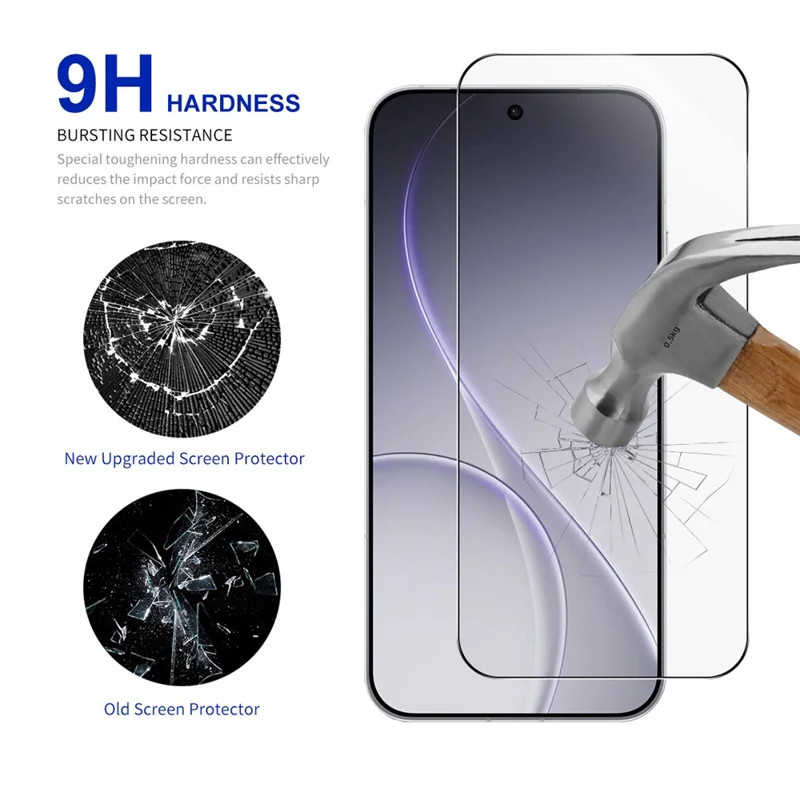 RURIHAI Protector de Pantalla Completa para Oppo Reno15 5G, Película de Vidrio de Alta Resistencia de Aluminio-Silicio con Doble Temple