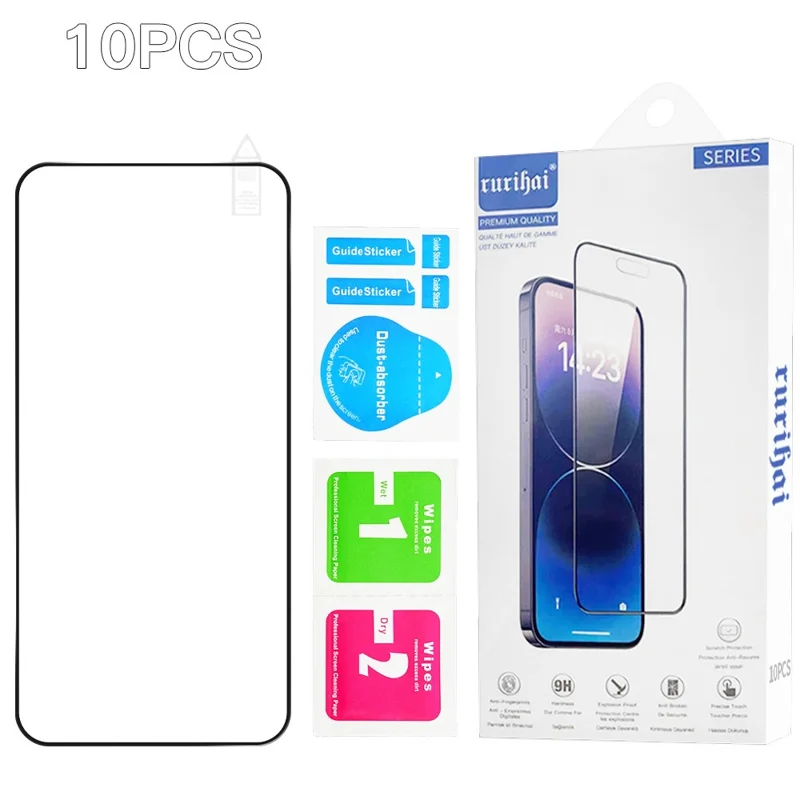 RURIHAI 10 unidades para Samsung Galaxy A37 / A57 Película de vidrio de alta resistencia de aluminio-silicio 0.26 mm 2.5D Protector de pantalla completa