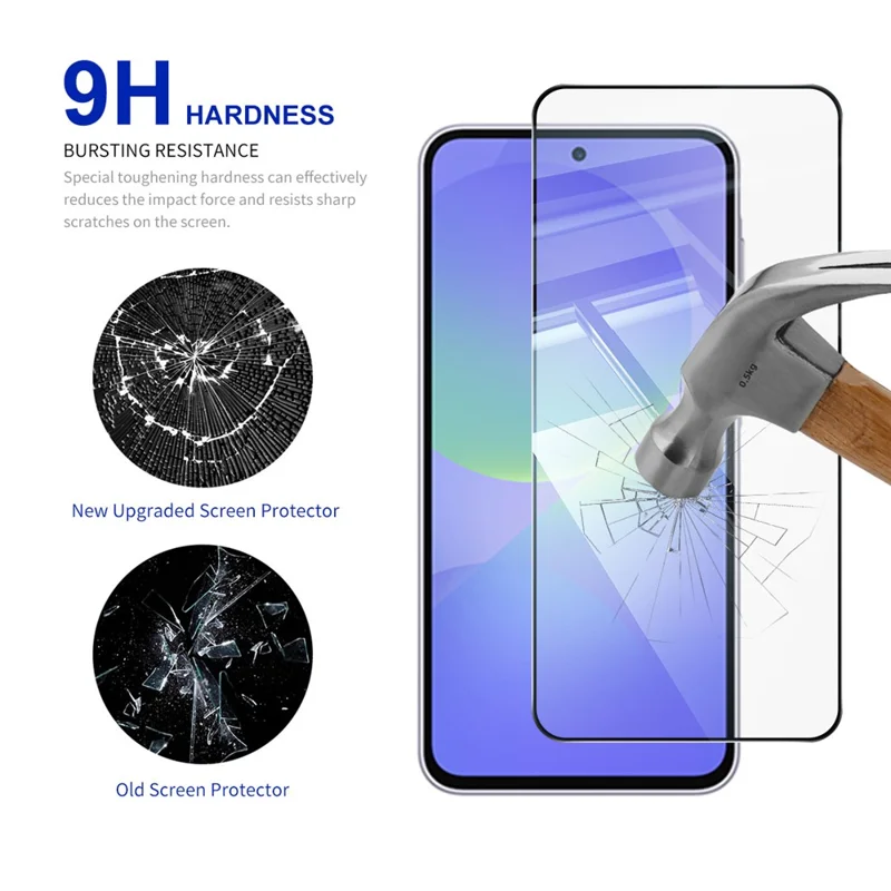 RURIHAI para Samsung Galaxy A37 / A57 Protector de Pantalla Completa de Vidrio de Alta Resistencia de Aluminio-Silicio con Doble Temple