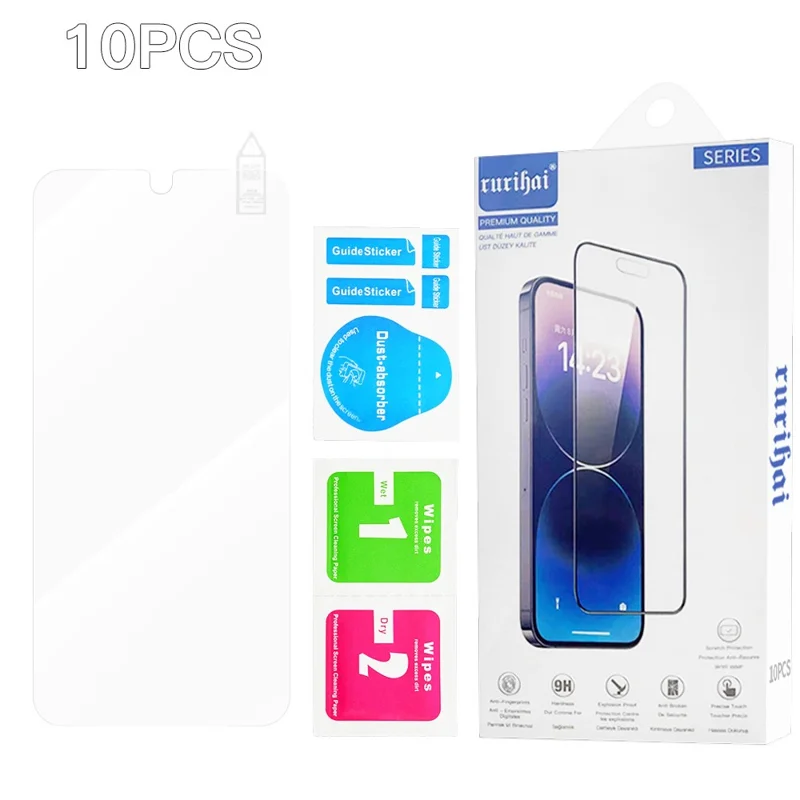 RURIHAI 10 Unidades Protector de Pantalla para Samsung Galaxy A27, Película de Vidrio de Alta Silicona de Aluminio con Adhesivo Completo, 0.26 mm, Borde Curvado 2.5D (NO Cubrimiento Total)
