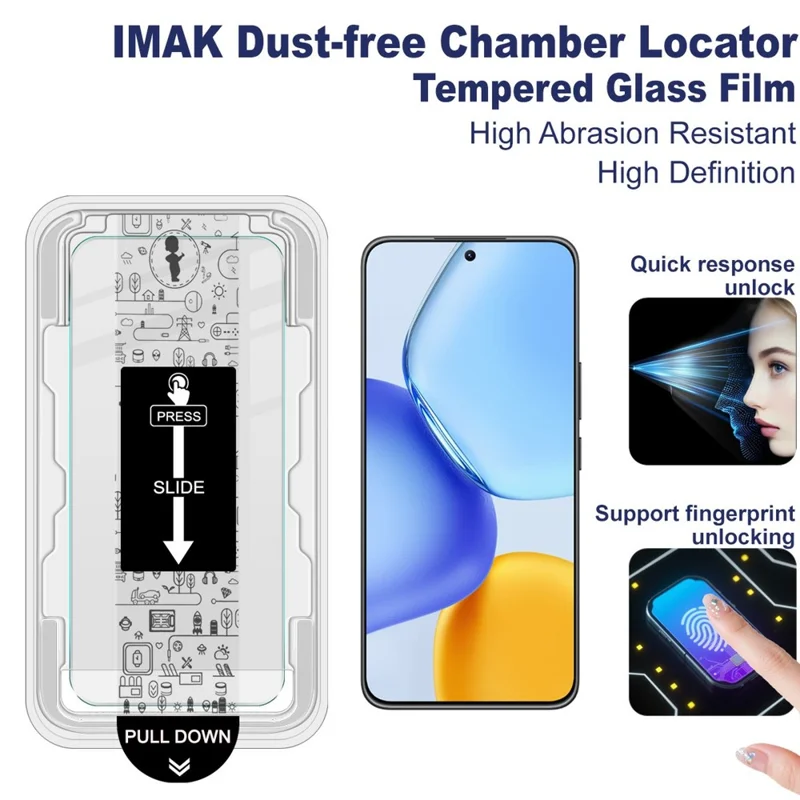 IMAK H Series For Honor X60 GT 5G Tempered Glass Screen Protector Easy Installation Film with Auto Dust-Remove Tool - Transparent Kit (NOT Complete Covering) (Fingerprint Unlock)