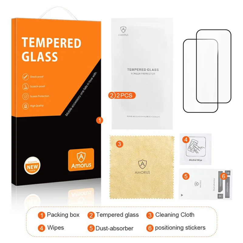 AMORUS 2Pcs Tempered Glass Film For Xiaomi Redmi K90 5G  /  Poco F8 Pro Full Screen Protector Shatterproof Silk Printing Full Glue