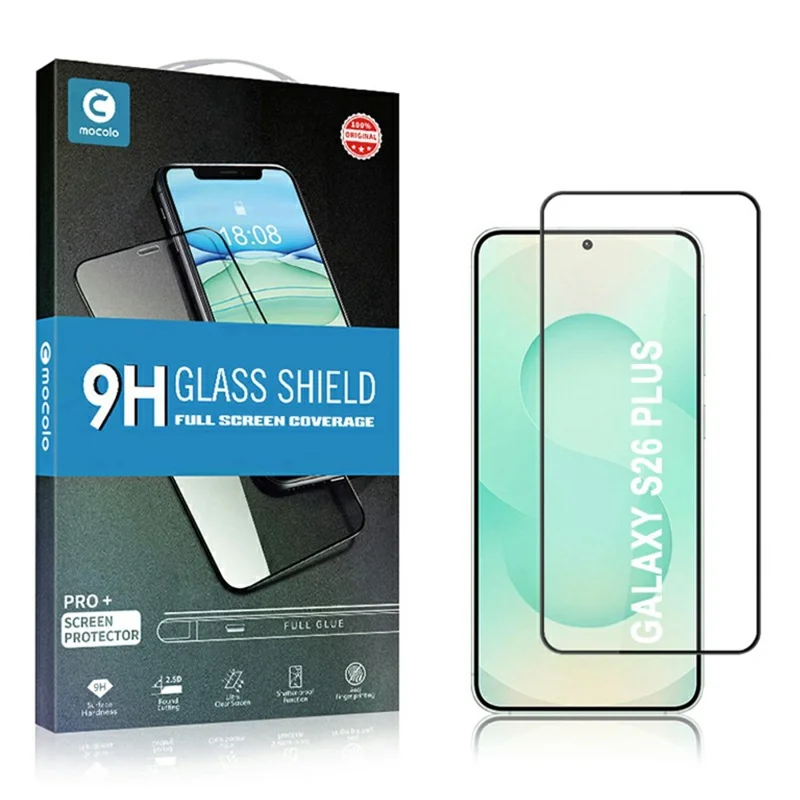 MOCOLO per Samsung Galaxy S26+ Protettore Schermo Full Screen Antirottura con Stampa Serigrafica in Vetro Temperato con Colla Totale - Nero