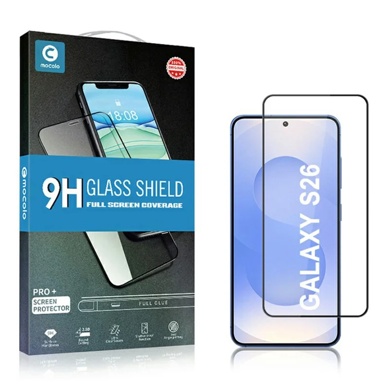 MOCOLO per Samsung Galaxy S26 Protettore Schermo Full Screen Anti-Rottura con Stampa Serigrafica in Vetro Temperato con Colla Totale - Nero