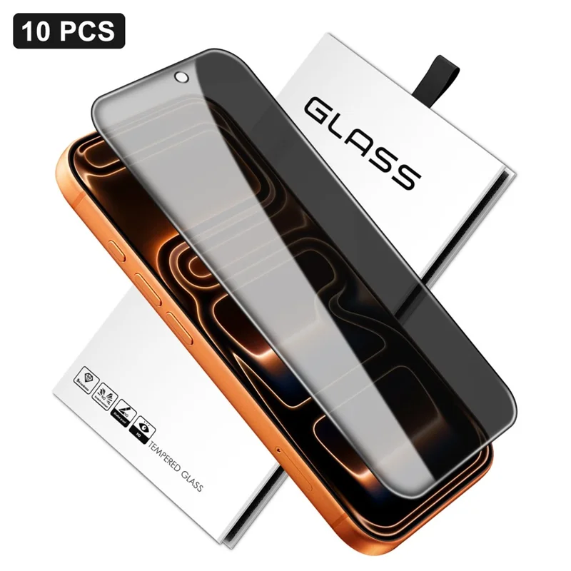10Pcs For iPhone 17 Pro Max Anti-Spy Full Screen Protector 360 Degree Privacy High Aluminium-silicon Glass Film - Black