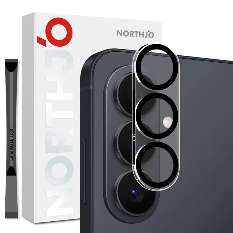 NORTHJO For Samsung Galaxy S26 Silk Printing Camera Lens Protector Tempered Glass HD Clear 3D Full Coverage - Black