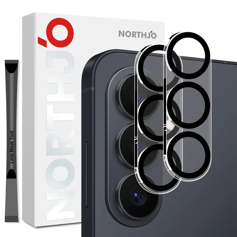 NORTHJO 2Pcs For Samsung Galaxy S26 Camera Lens Protector Black Circles 3D Full Coverage Clear Tempered Glass Lens Film - Black