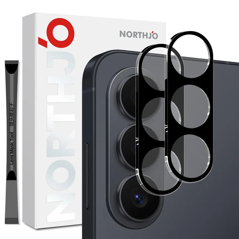 NORTHJO 2Pcs For Samsung Galaxy S26+ Full Coverage Camera Lens Protector Silk Printing 3D Clear Tempered Glass Lens Film - Black