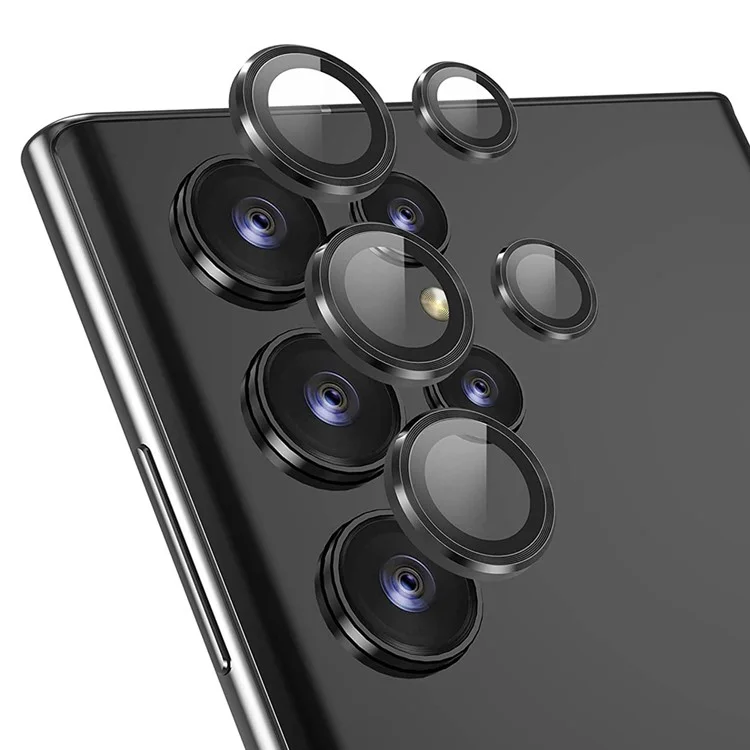 ENKAY HAT PRINCE Para Samsung Galaxy S23 Ultra 1 Conjunto Protetor de Lente da Câmera Liga de Alumínio Vidro Temperado Anel da Câmera Noturna - Preto