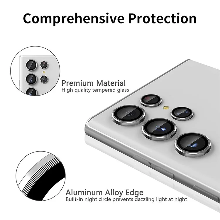 ENKAY HAT PRINCE Para Samsung Galaxy S23 Ultra 1 Conjunto Protetor de Lente da Câmera Liga de Alumínio Vidro Temperado Anel da Câmera Noturna - Preto